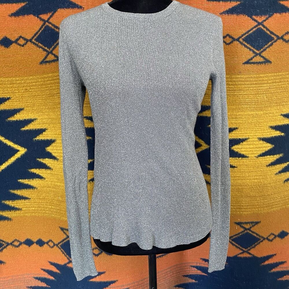 Vintage Silver Sparkly Long Sleeve Blouse. Glam Rock Bowie Vibes. Size Small.